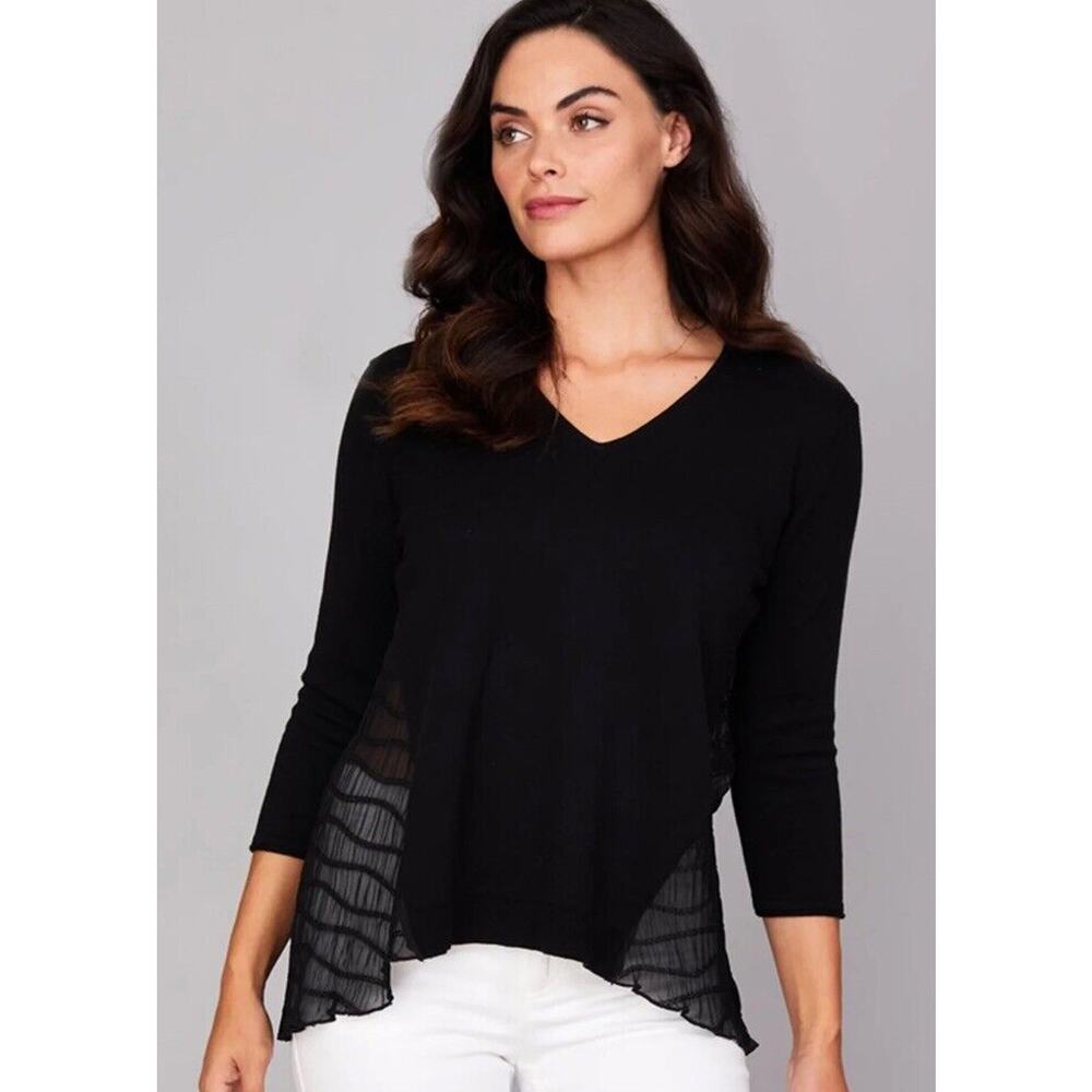 Peace of Cloth Medium V Neck Knit Chiffon Sheer Pleated Sweater Whimsigoth Fairy